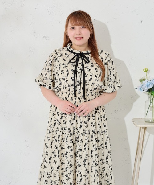 Louiosy(ルオシー)の「【大きいサイズ】配色リボン付きティアード半袖ワンピース(ワンピース・レディース・ブラック系その他/グリーン系その他/ブルー系その他・3L/X-LARGE/4L)」の21枚目の写真