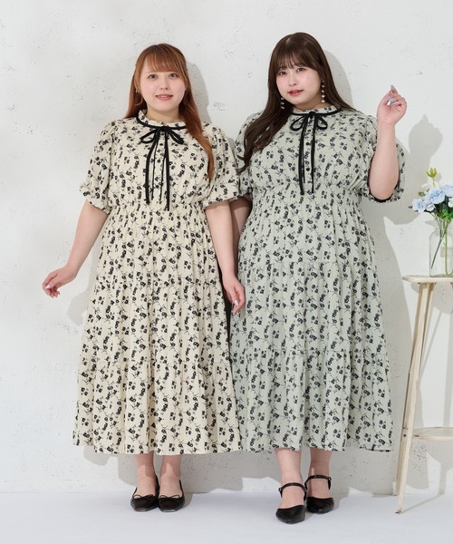 Louiosy(ルオシー)の「【大きいサイズ】配色リボン付きティアード半袖ワンピース(ワンピース・レディース・ブラック系その他/グリーン系その他/ブルー系その他・3L/X-LARGE/4L)」の22枚目の写真