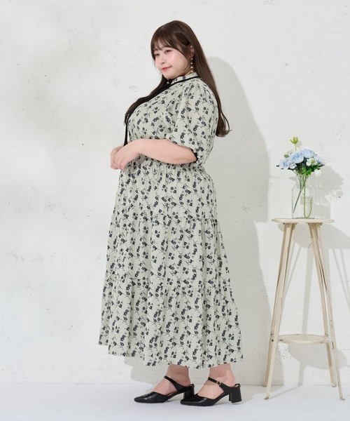 Louiosy(ルオシー)の「【大きいサイズ】配色リボン付きティアード半袖ワンピース(ワンピース・レディース・ブラック系その他/グリーン系その他/ブルー系その他・3L/X-LARGE/4L)」の10枚目の写真