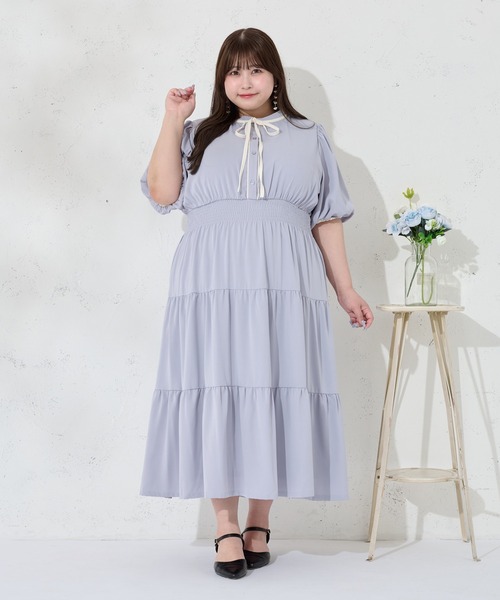 ルオシー louiosy レースティアードパフスリーブワンピ LL Louiosy ワンピース 「大きいサイズ」レースティアード