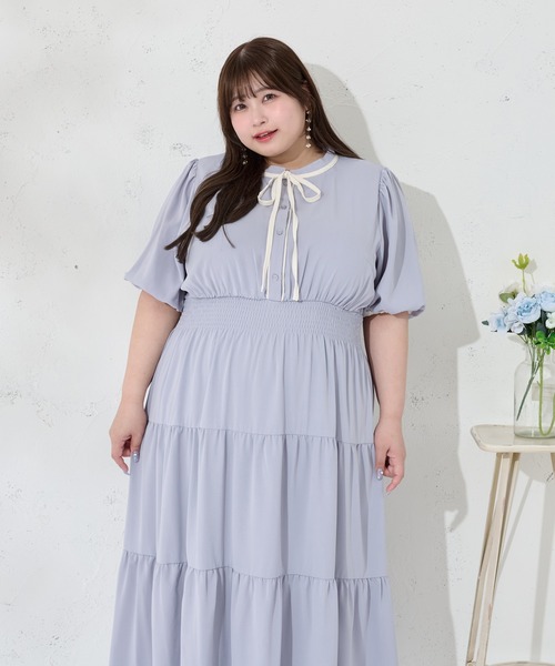 Louiosy(ルオシー)の「【大きいサイズ】配色リボン付きティアード半袖ワンピース(ワンピース・レディース・ブラック系その他/グリーン系その他/ブルー系その他・3L/X-LARGE/4L)」の17枚目の写真