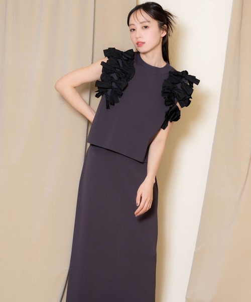 NOELA(ノエラ)の「リボンニットセットアップ(ワンピース・レディース・ブルー/ブラック/オフホワイト・M/S)」の3枚目の写真