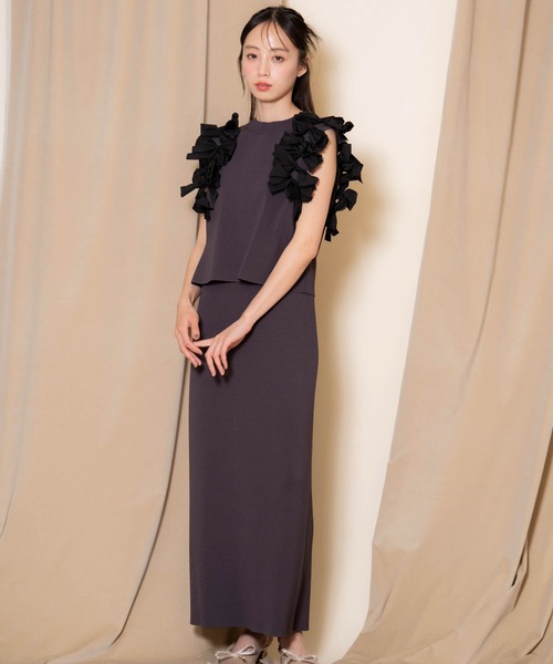 NOELA(ノエラ)の「リボンニットセットアップ(ワンピース・レディース・ブルー/ブラック/オフホワイト・M/S)」の15枚目の写真