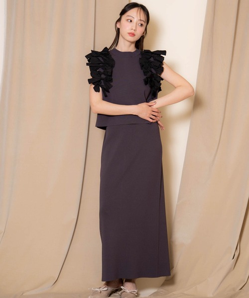 NOELA(ノエラ)の「リボンニットセットアップ(ワンピース・レディース・ブルー/ブラック/オフホワイト・M/S)」の16枚目の写真