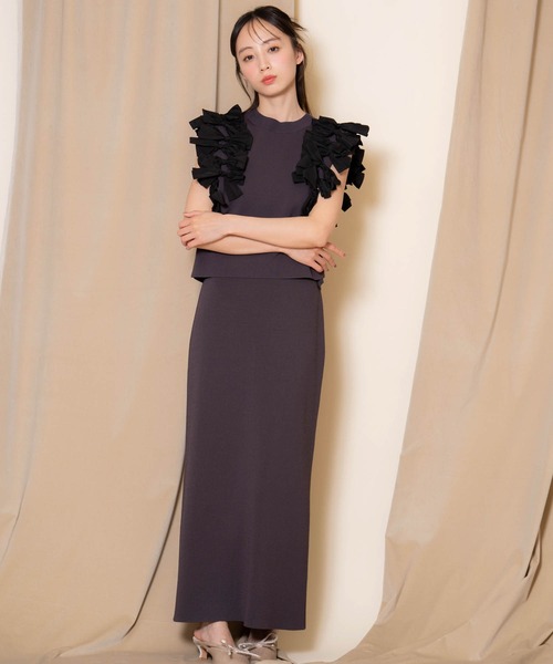 NOELA(ノエラ)の「リボンニットセットアップ(ワンピース・レディース・ブルー/ブラック/オフホワイト・M/S)」の13枚目の写真