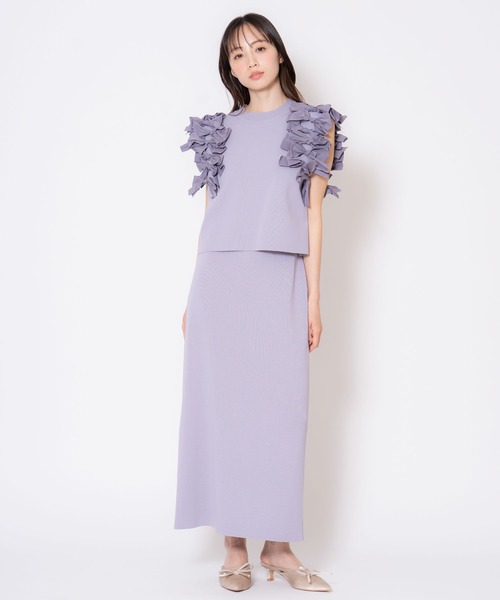 NOELA(ノエラ)の「リボンニットセットアップ(ワンピース・レディース・ブルー/ブラック/オフホワイト・M/S)」の4枚目の写真