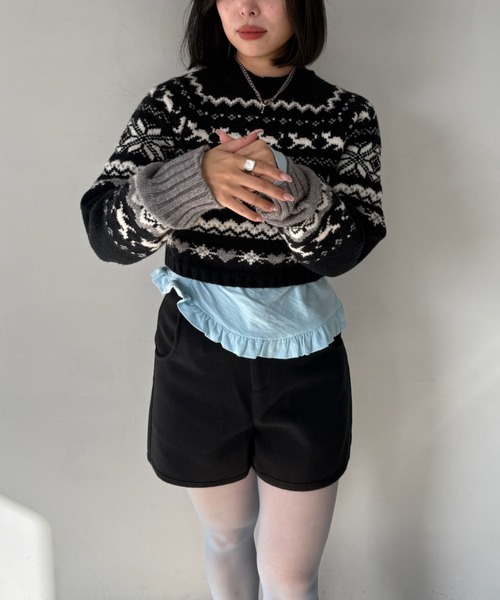 SANSeLF(サンセルフ)の「【SANSeLF】 ノルディックジャガードニット saw25a020(ニット/セーター・レディース・ブラック・FREE)」の2枚目の写真