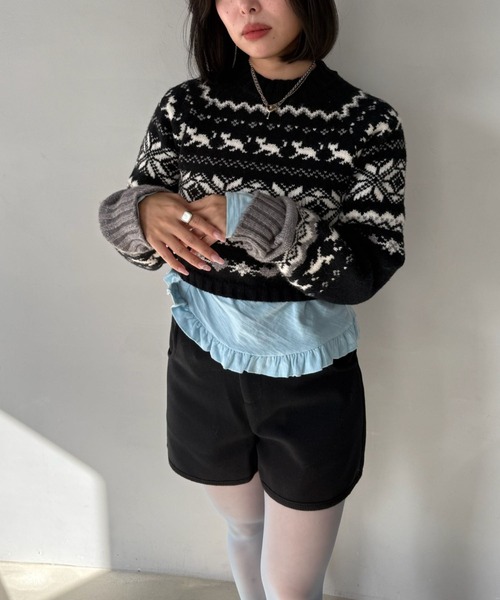 SANSeLF(サンセルフ)の「【SANSeLF】 ノルディックジャガードニット saw25a020(ニット/セーター・レディース・ブラック・FREE)」の3枚目の写真
