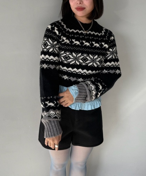 SANSeLF(サンセルフ)の「【SANSeLF】 ノルディックジャガードニット saw25a020(ニット/セーター・レディース・ブラック・FREE)」の5枚目の写真