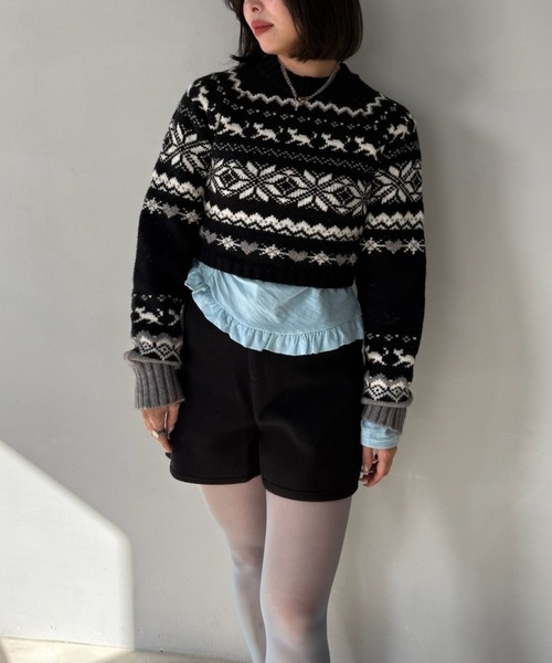 SANSeLF(サンセルフ)の「【SANSeLF】 ノルディックジャガードニット saw25a020(ニット/セーター・レディース・ブラック・FREE)」の6枚目の写真