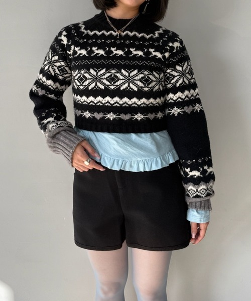 SANSeLF(サンセルフ)の「【SANSeLF】 ノルディックジャガードニット saw25a020(ニット/セーター・レディース・ブラック・FREE)」の7枚目の写真