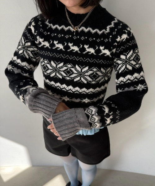 SANSeLF(サンセルフ)の「【SANSeLF】 ノルディックジャガードニット saw25a020(ニット/セーター・レディース・ブラック・FREE)」の9枚目の写真