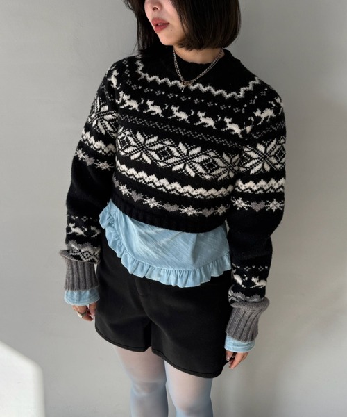 SANSeLF(サンセルフ)の「【SANSeLF】 ノルディックジャガードニット saw25a020(ニット/セーター・レディース・ブラック・FREE)」の10枚目の写真