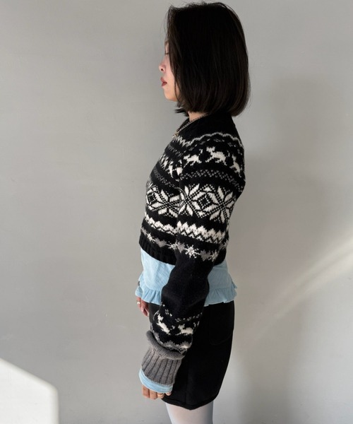 SANSeLF(サンセルフ)の「【SANSeLF】 ノルディックジャガードニット saw25a020(ニット/セーター・レディース・ブラック・FREE)」の12枚目の写真