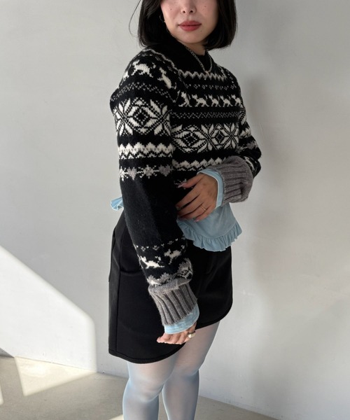 SANSeLF(サンセルフ)の「【SANSeLF】 ノルディックジャガードニット saw25a020(ニット/セーター・レディース・ブラック・FREE)」の14枚目の写真