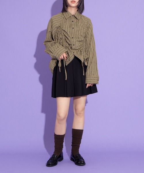 PUNYUS(プニュズ)の「ドロストストライプシャツ(シャツ/ブラウス・レディース・ダークグレー/ベージュ/ピンク/サックスブルー・1/2/3/4)」の19枚目の写真
