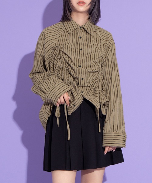 ドロストストライプシャツ（シャツ/ブラウス）｜PUNYUS