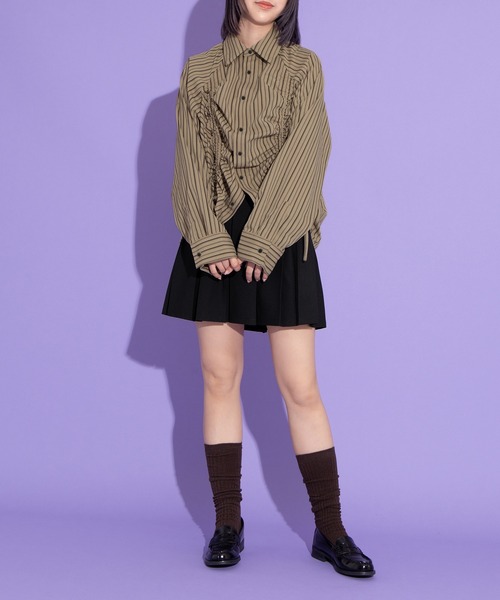 PUNYUS(プニュズ)の「ドロストストライプシャツ(シャツ/ブラウス・レディース・ダークグレー/ベージュ/ピンク/サックスブルー・1/2/3/4)」の20枚目の写真