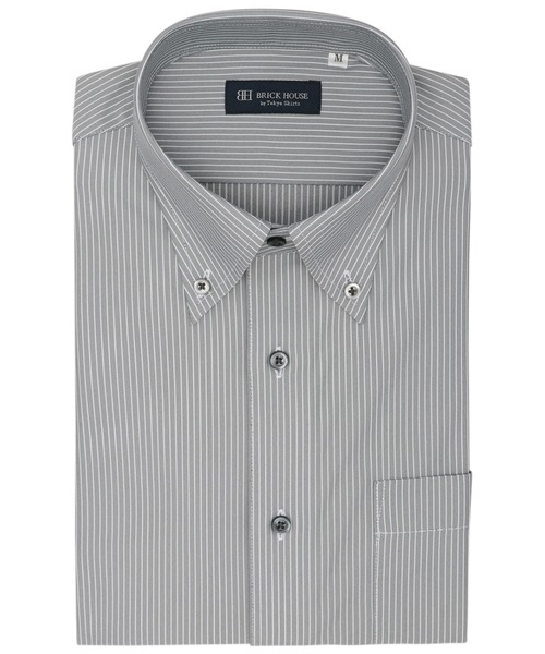 TOKYO SHIRTS(トウキョウシャツ)の「形態安定ノンアイロン ボタンダウン 半袖ストレッチビジネスワイシャツ(ビジネスシャツ・メンズ・グレー・首回り43cm/首回り39cm/首回り37cm/首回り41cm/首回り42cm)」の1枚目の写真