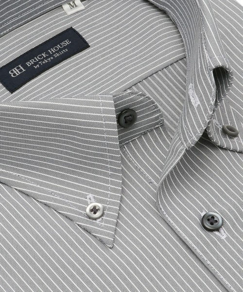 TOKYO SHIRTS(トウキョウシャツ)の「形態安定ノンアイロン ボタンダウン 半袖ストレッチビジネスワイシャツ(ビジネスシャツ・メンズ・グレー・首回り43cm/首回り39cm/首回り37cm/首回り41cm/首回り42cm)」の2枚目の写真