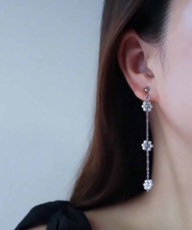 saran jewelry /3つのお花 ロングチェーン イヤリング