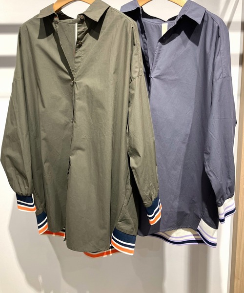 Q(キュー)の「リブドッキングシャツ(シャツ/ブラウス・レディース・チャコールグレー/カーキ・MEDIUM)」の7枚目の写真