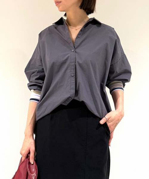 Q(キュー)の「リブドッキングシャツ(シャツ/ブラウス・レディース・チャコールグレー/カーキ・MEDIUM)」の5枚目の写真