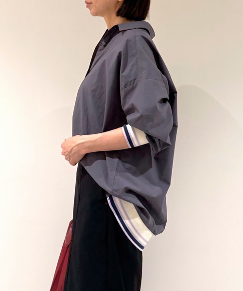 Q(キュー)の「リブドッキングシャツ(シャツ/ブラウス・レディース・チャコールグレー/カーキ・MEDIUM)」の4枚目の写真