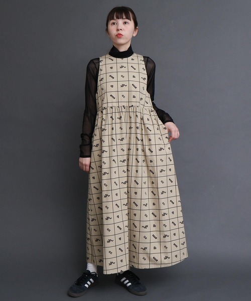 I am I in fact...（アイアムアイインファクト）の「●BLOCK TILE CHECK ワンピース（ワンピース・レディース・ブラック/ベージュ・FREE）」の2枚目の写真