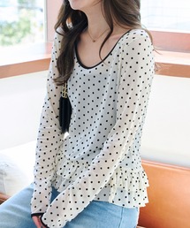 KOBE LETTUCE | ドットシアー裾フリルトップス(シャツ/ブラウス)