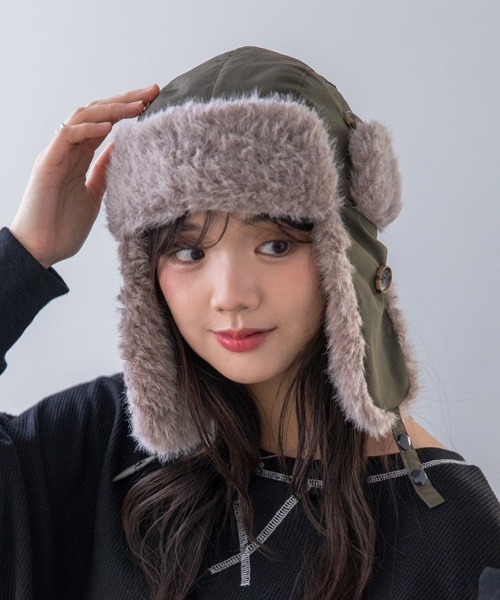 polcadot（ポルカドット）の「NYLON FLIGHT CAP/ナイロンフライトキャップ（キャップ・レディース・ベージュ/ブラック/カーキ・FREE）」の3枚目の写真