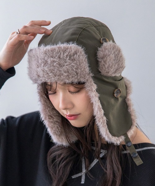 polcadot（ポルカドット）の「NYLON FLIGHT CAP/ナイロンフライトキャップ（キャップ・レディース・ベージュ/ブラック/カーキ・FREE）」の4枚目の写真