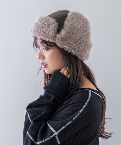 polcadot（ポルカドット）の「NYLON FLIGHT CAP/ナイロンフライトキャップ（キャップ・レディース・ベージュ/ブラック/カーキ・FREE）」の10枚目の写真