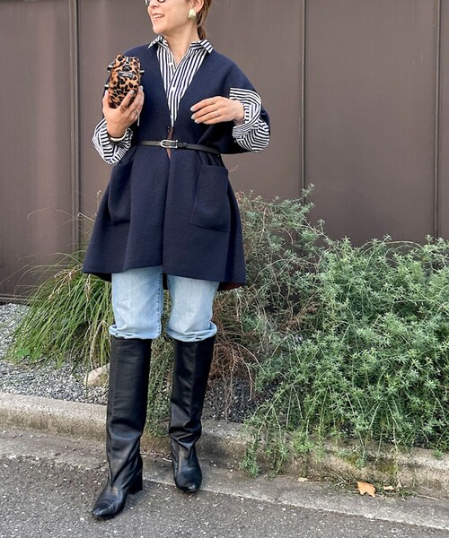 Rie Miller（リエミラー）の「バイカラー強縮ニットショール（ニット/セーター・レディース・ネイビー/ライトグレー・FREE）」の17枚目の写真