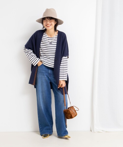 Rie Miller（リエミラー）の「バイカラー強縮ニットショール（ニット/セーター・レディース・ネイビー/ライトグレー・FREE）」の19枚目の写真