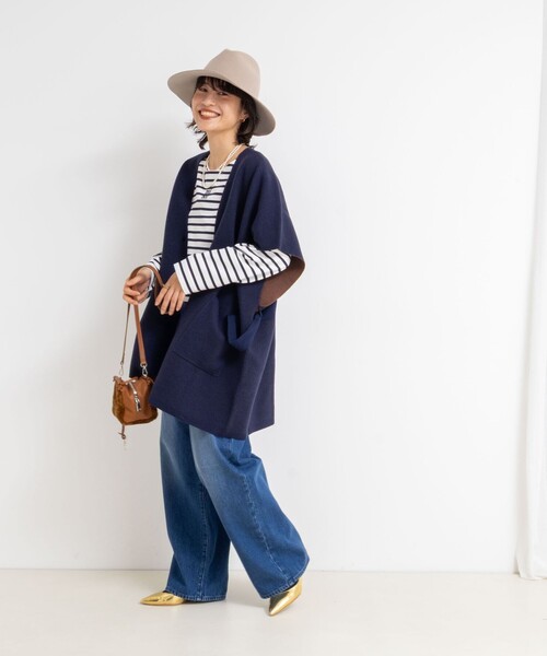 Rie Miller（リエミラー）の「バイカラー強縮ニットショール（ニット/セーター・レディース・ネイビー/ライトグレー・FREE）」の20枚目の写真