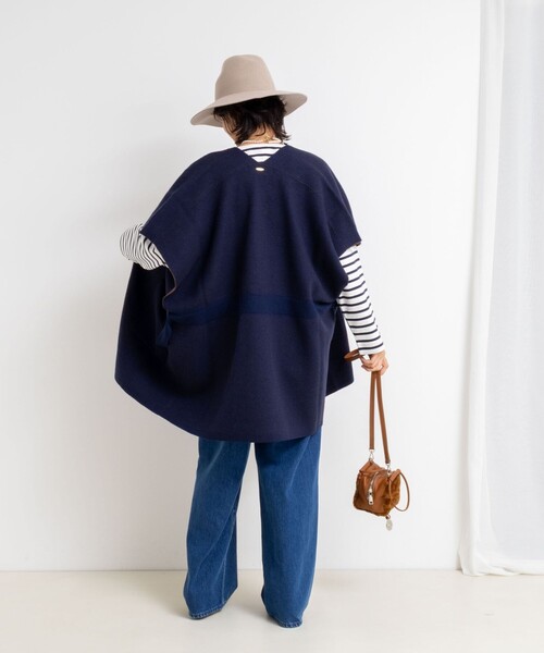 Rie Miller（リエミラー）の「バイカラー強縮ニットショール（ニット/セーター・レディース・ネイビー/ライトグレー・FREE）」の21枚目の写真