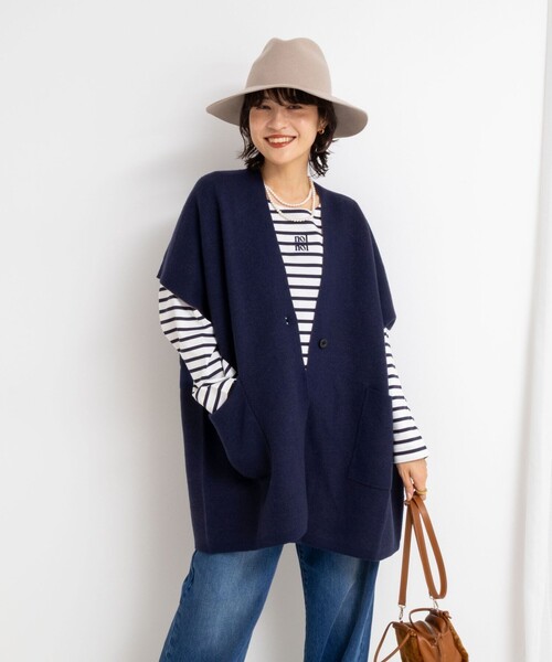 Rie Miller（リエミラー）の「バイカラー強縮ニットショール（ニット/セーター・レディース・ネイビー/ライトグレー・FREE）」の22枚目の写真