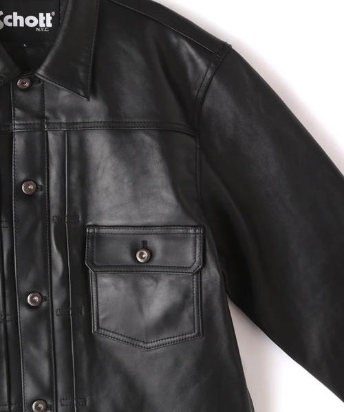 schott（ショット）の「SCHOTT-SHEEP LEATHER 1st TRACKER JACKET（ライダースジャケット・メンズ・ブラック・M/L/XL）」の5枚目の写真