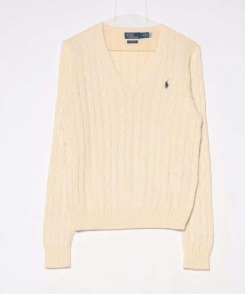 ケーブルニット コットン Vネック セーター（ニット/セーター）｜POLO