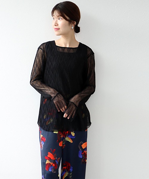 Jines(ジネス)の「ドットチュールトップス(Tシャツ/カットソー・レディース・ホワイト/ブラウン/ブラック・38)」の8枚目の写真
