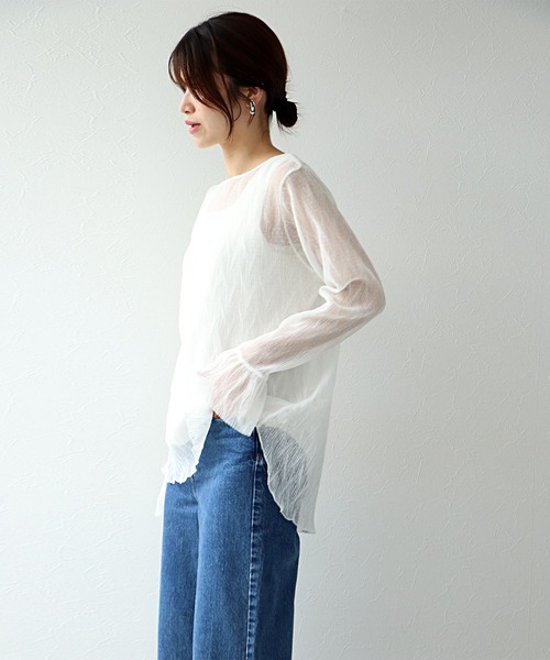 Jines(ジネス)の「ドットチュールトップス(Tシャツ/カットソー・レディース・ホワイト/ブラウン/ブラック・38)」の21枚目の写真