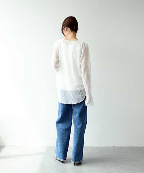 Jines(ジネス)の「ドットチュールトップス(Tシャツ/カットソー・レディース・ホワイト/ブラウン/ブラック・38)」の7枚目の写真