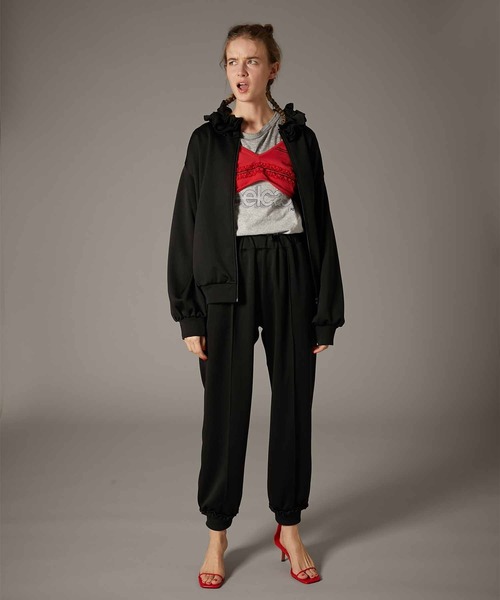 crinklecrinklecrinkle パンツ　ブラック セール】【crinkle crinkle crinkle】frill track pants/フリル