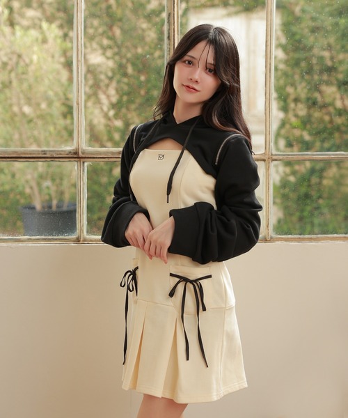 M DOLLY(エムドリー)の「*M DOLLY original* sweat pleats Luce set dress/スウェットプリーツルーチェセットドレス(ワンピース・レディース・ブラック/アイボリー・FREE)」の3枚目の写真