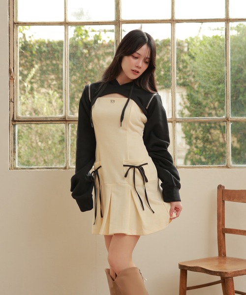 M DOLLY(エムドリー)の「*M DOLLY original* sweat pleats Luce set dress/スウェットプリーツルーチェセットドレス(ワンピース・レディース・ブラック/アイボリー・FREE)」の7枚目の写真