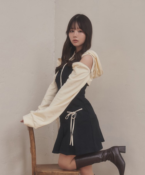 M DOLLY(エムドリー)の「*M DOLLY original* sweat pleats Luce set dress/スウェットプリーツルーチェセットドレス(ワンピース・レディース・ブラック/アイボリー・FREE)」の10枚目の写真
