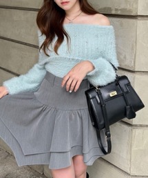 オフショルビジューシャギーニットトップス 秋服 冬服