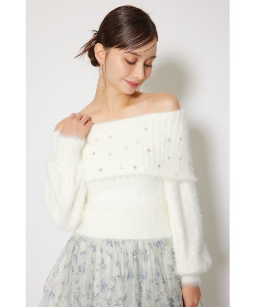 rienda（リエンダ）の「オフショルビジューシャギーニットトップス 秋服 冬服（ニット/セーター・レディース・ホワイト/ピンク/ブルー・FREE）」の16枚目の写真