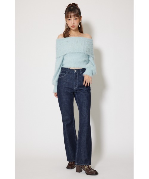 rienda（リエンダ）の「オフショルビジューシャギーニットトップス 秋服 冬服（ニット/セーター・レディース・ホワイト/ピンク/ブルー・FREE）」の6枚目の写真